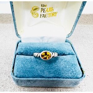 Shane Co Sterling Silver Bezel Set Grove Citrine Oval Cable Ring Size 6